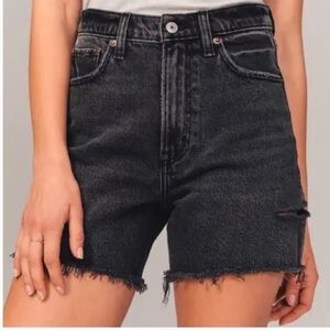 Abercrombie & Fitch Dark Jean Shorts with Frayed Hem